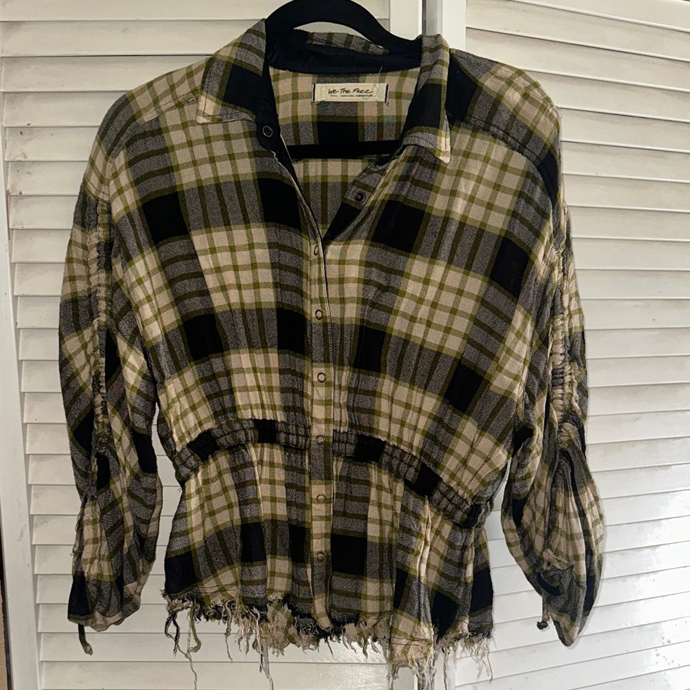 Free People Plaid Blouse in Black and Green